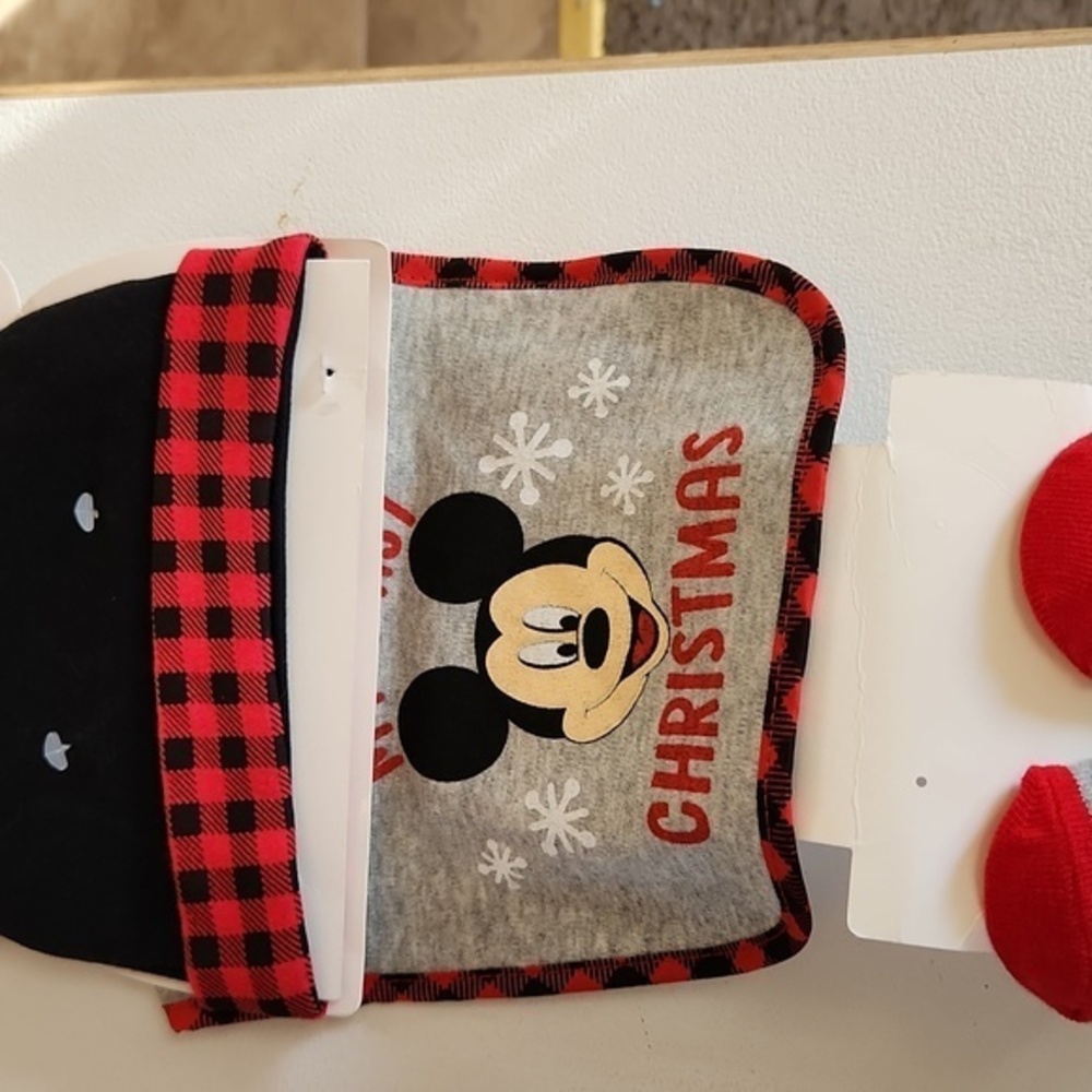 Disney Mickey Mouse Baby Hat, Bib, and Sock Set 3pcs - Picture 2 of 4